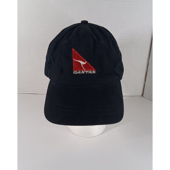 Qantas Australia Airline Hat Cap Logo Kangaroo Black Red Adjustable Corduroy - Picture 1 of 8
